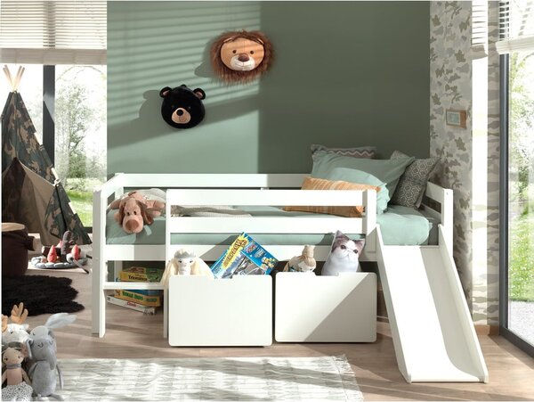 Letto rialzato per bambini bianco con scivolo , 90 x 200 cm Pino - Vipack