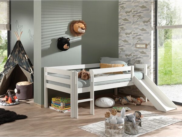 Letto rialzato per bambini bianco con scivolo , 90 x 200 cm Pino - Vipack