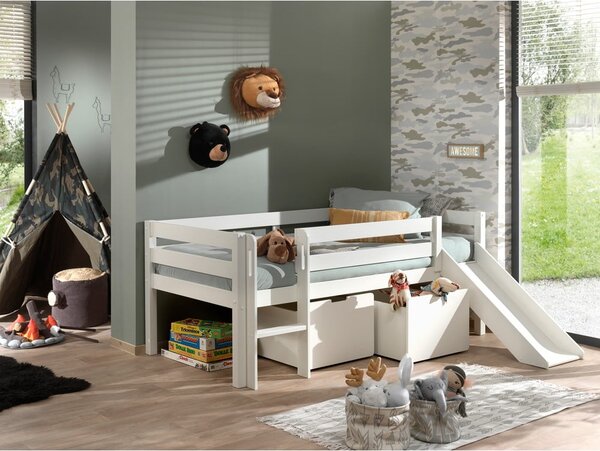 Letto rialzato per bambini bianco con scivolo , 90 x 200 cm Pino - Vipack