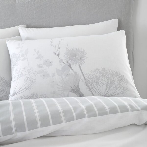 Biancheria da letto bianca e grigia Meadowsweet Floral, 135 x 200 cm Meadowsweet Floral - Catherine Lansfield