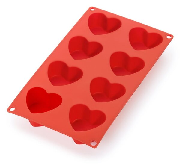 Stampo in silicone rosso per 8 mini dessert a forma di cuore - Lékué
