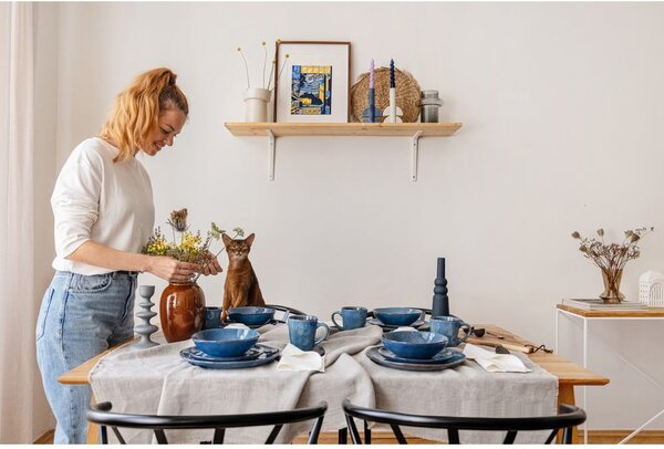 Set da pranzo in gres blu scuro 16 pezzi Glosia - Bonami Selection