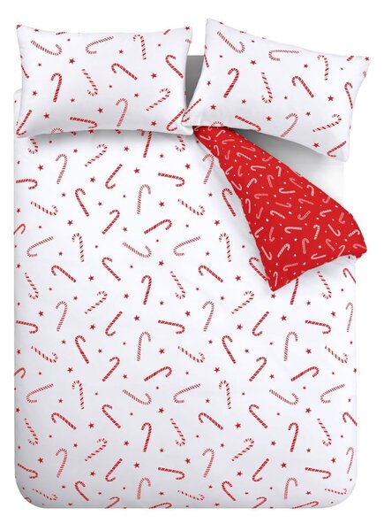 Biancheria da letto singola bianca e rossa 135x200 cm Candy Cane - Catherine Lansfield