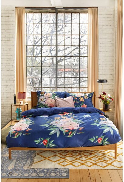Biancheria da letto matrimoniale in cotone sateen blu navy 200 x 200 cm Floret - Bonami Selection