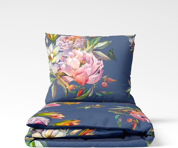 Biancheria da letto matrimoniale in cotone sateen blu navy 200 x 200 cm Floret - Bonami Selection