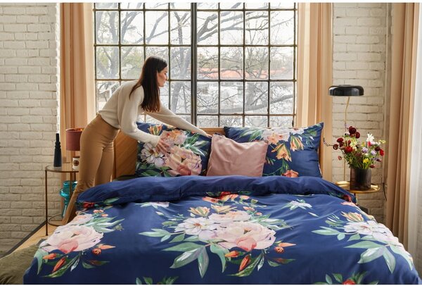 Biancheria da letto matrimoniale in cotone sateen blu navy 200 x 200 cm Floret - Bonami Selection