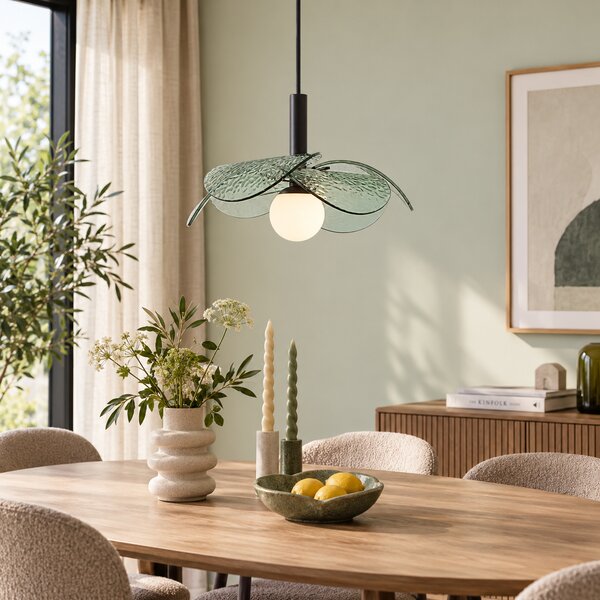 Lampada a sospensione di design nera con vetro verde - Kemner