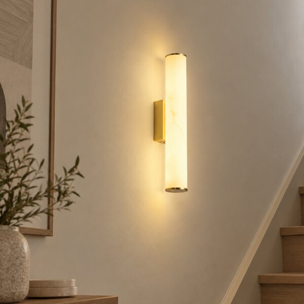 Lampada da parete Japandi in ottone e alabastro con LED dimmerabile a 3 fasi - Josephine