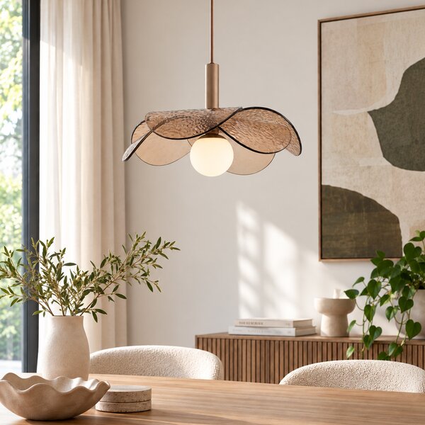 Lampada a sospensione di design bronzo scuro con vetro ambrato - Kemner