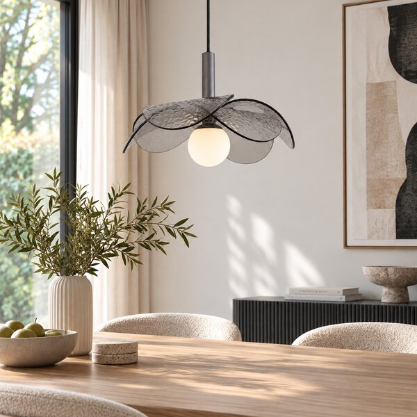 Lampada a sospensione di design argento con vetro fumé - Kemner
