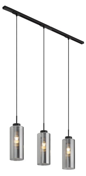 Sistema a binario moderno nero con 3 lampade a sospensione in vetro fumé monofase - Iconic Laura