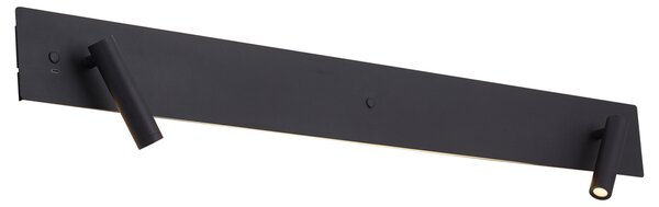 Lampada da Parete Moderna Nera a 2 Luci con LED, Retroilluminazione e USB-C - Longly