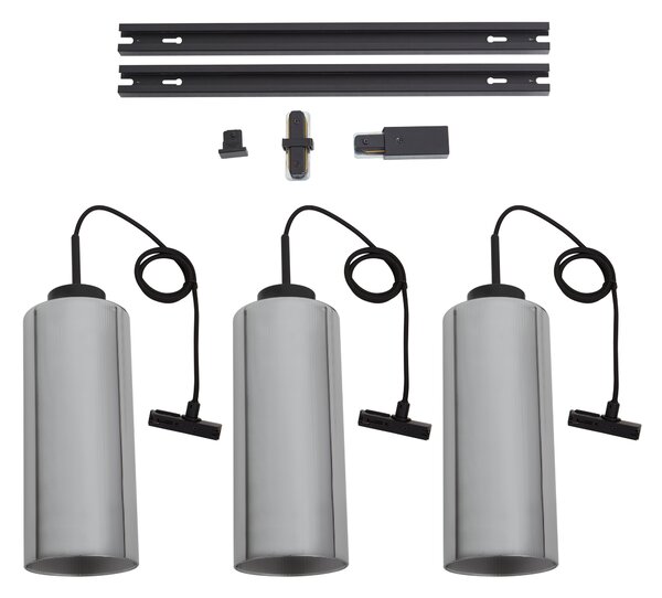 Sistema a binario moderno nero con 3 lampade a sospensione in vetro fumé monofase - Iconic Laura