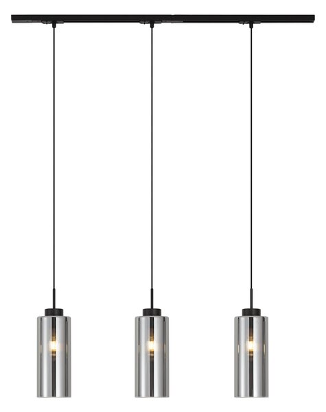 Sistema a binario moderno nero con 3 lampade a sospensione in vetro fumé monofase - Iconic Laura