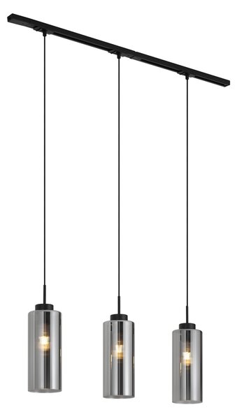 Sistema a binario moderno nero con 3 lampade a sospensione in vetro fumé monofase - Iconic Laura