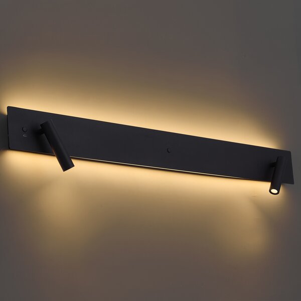 Lampada da Parete Moderna Nera a 2 Luci con LED, Retroilluminazione e USB-C - Longly