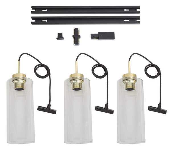 Sistema a binario moderno nero con 3 lampade a sospensione oro con vetro trasparente monofase - Iconic Laura