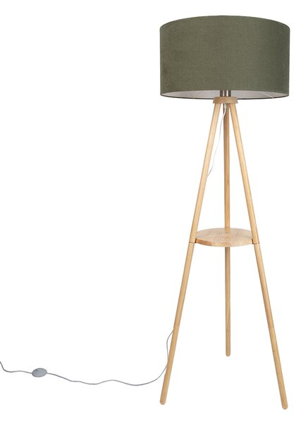 Lampada da terra a treppiede in legno con paralume verde 50 cm - Lou