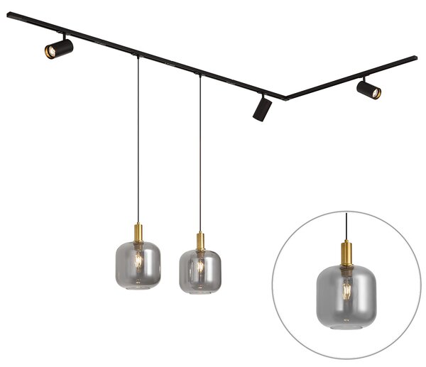 Sistema a binario moderno nero con 2 lampade a sospensione e 3 faretti monofase - Iconic Zuzanna Jeana Luxe