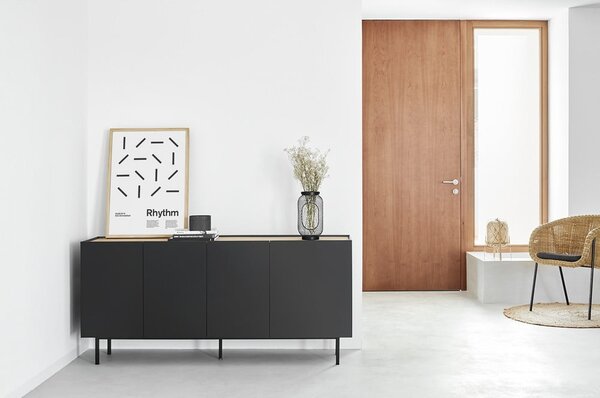 Cassettiera bassa nera effetto rovere 165x78 cm Arista - Teulat
