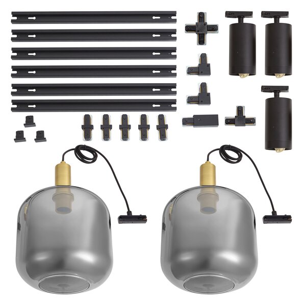 Sistema a binario moderno nero con 2 lampade a sospensione e 3 faretti monofase - Iconic Zuzanna Jeana Luxe