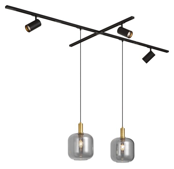 Sistema a binario moderno nero con 2 lampade a sospensione e 3 faretti monofase - Iconic Zuzanna Jeana Luxe