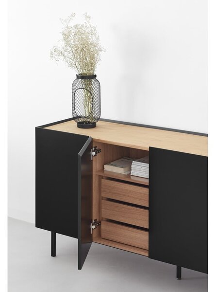 Cassettiera bassa nera effetto rovere 165x78 cm Arista - Teulat