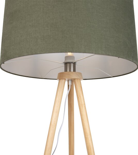Lampada da terra a treppiede in legno con paralume verde 50 cm - Lou