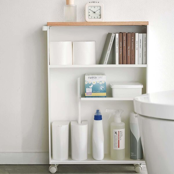 Yamazaki Scaffale da bagno Carrello da bagno Scaffale in metallo Ripiano bianco moderno con rotelle Tower 04306