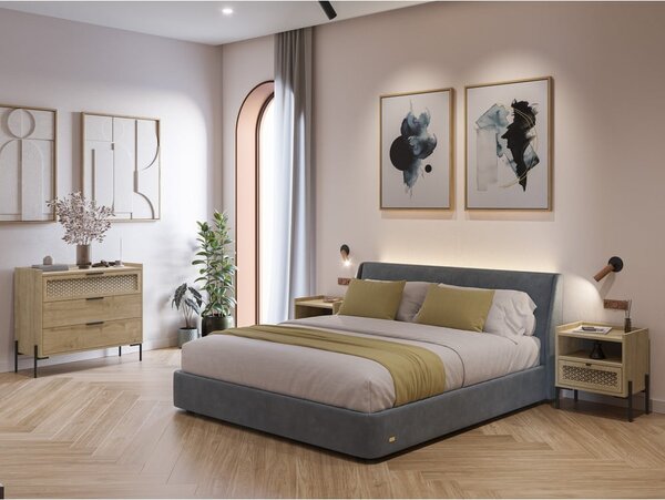 Cassettiera bassa in rovere decorato in colore naturale 90x80 cm Inca - Marckeric