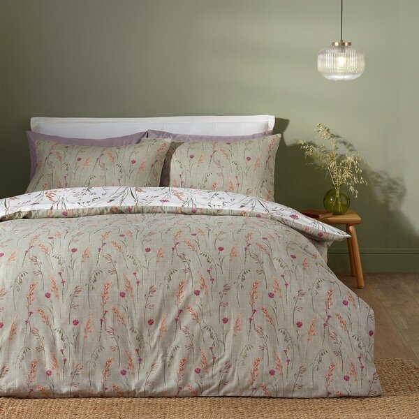 Set copripiumino e federa verde e marrone in flanella per letto matrimoniale 200x200 cm Grasmere Floral – Catherine Lansfield