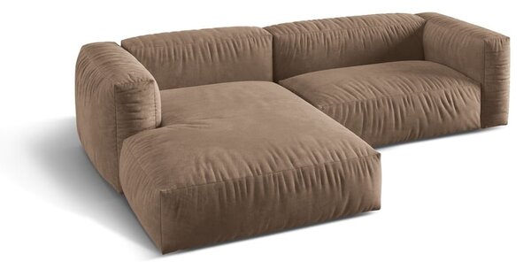 Divano angolare componibile marrone chiaro (con penisola a sinistra/con chaise lounge) con rivestimento in velluto Martina – Micadoni