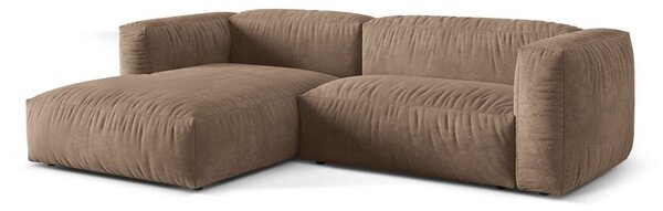 Divano angolare componibile marrone chiaro (con penisola a sinistra/con chaise lounge) con rivestimento in velluto Martina – Micadoni