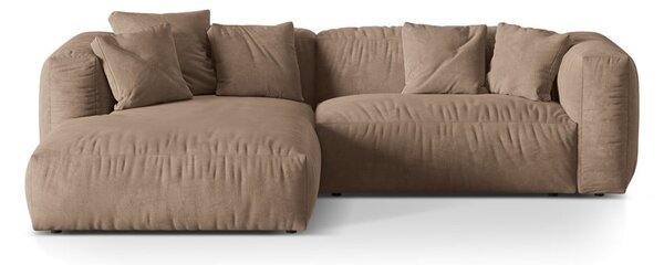 Divano angolare componibile marrone chiaro (con penisola a sinistra/con chaise lounge) con rivestimento in velluto Martina – Micadoni