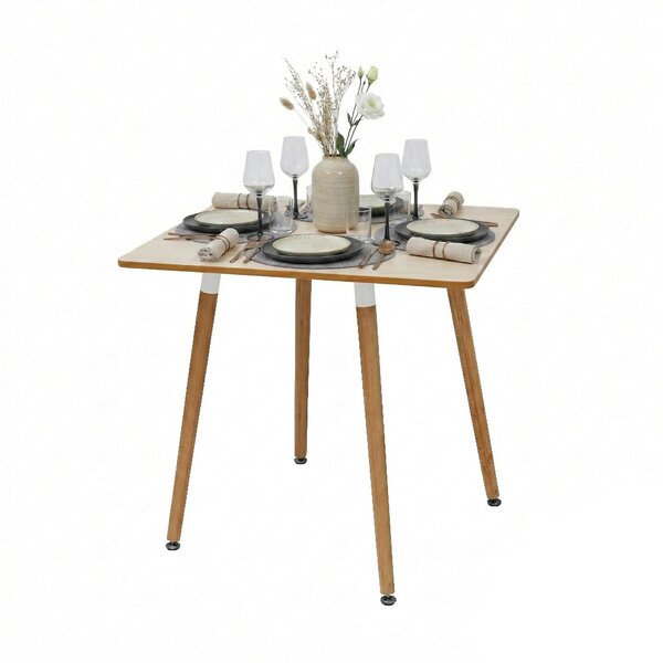 Tavolo da pranzo Relaxdays, rettangolare, A x L x P: 75 x 75 x 75 cm, MDF e bambù, per 4 persone, tavolo da pranzo in stile scandinavo, naturale