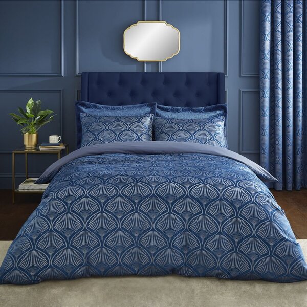 Biancheria blu per letto matrimoniale 200x200 cm Art Deco Pearl - Catherine Lansfield