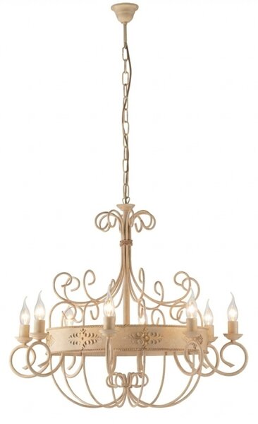 Lampadario Rustico Baltimora Metallo Avorio Oro 8 Luci E14
