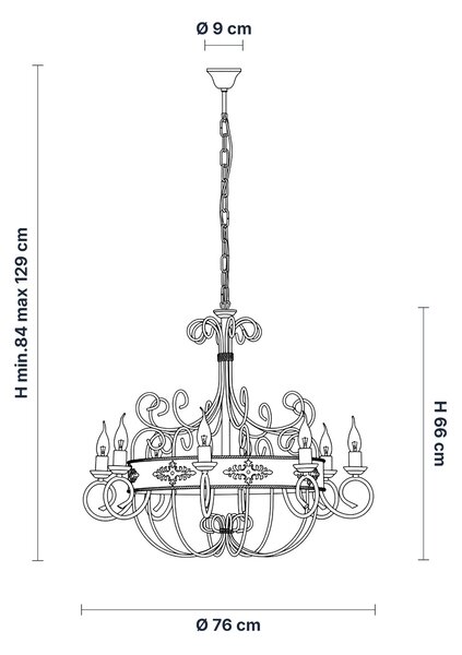 Lampadario Rustico Baltimora Metallo Avorio Oro 8 Luci E14
