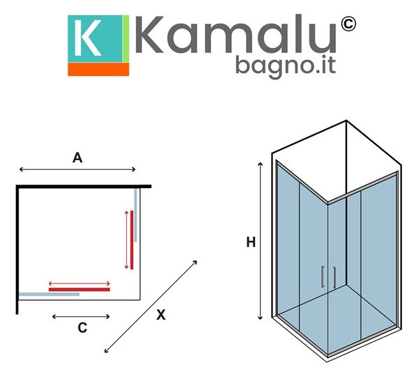 Kamalu box doccia bianco opaco 70x70 doppio scorrevole | ke-1000b