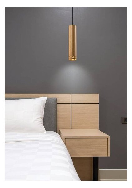 Lampada a sospensione nera con paralume in legno ø 7 cm Tubo - Candellux Lighting