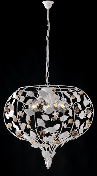 Lampadario Shabby Chic Bella Metallo Bianco 5 Luci E27