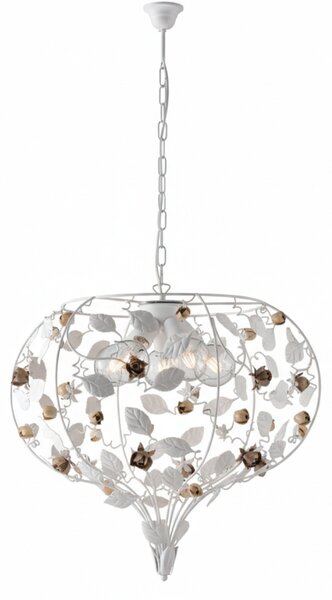 Lampadario Shabby Chic Bella Metallo Bianco 5 Luci E27