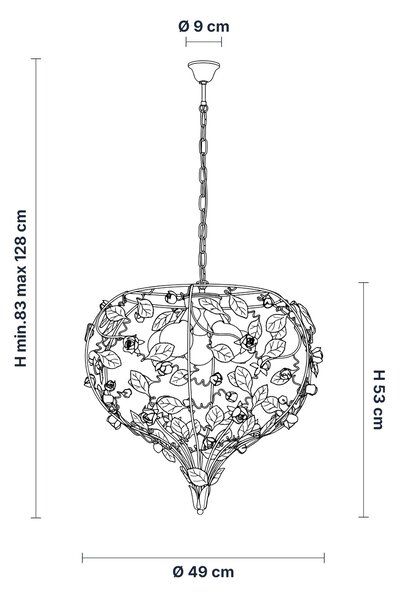 Lampadario Shabby Chic Bella Metallo Bianco 5 Luci E27