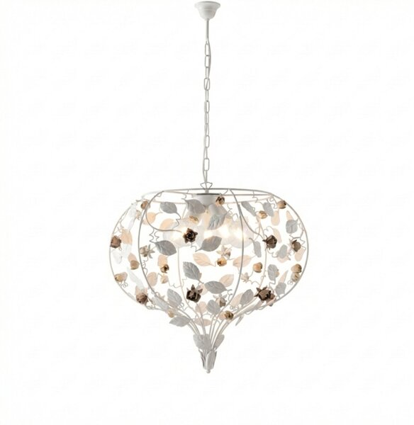 Lampadario Shabby Chic Bella Metallo Bianco 5 Luci E27