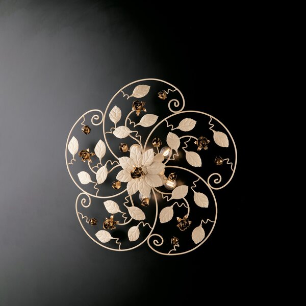 Plafoniera Shabby Chic Bella Metallo Avorio Oro 5 Luci E14