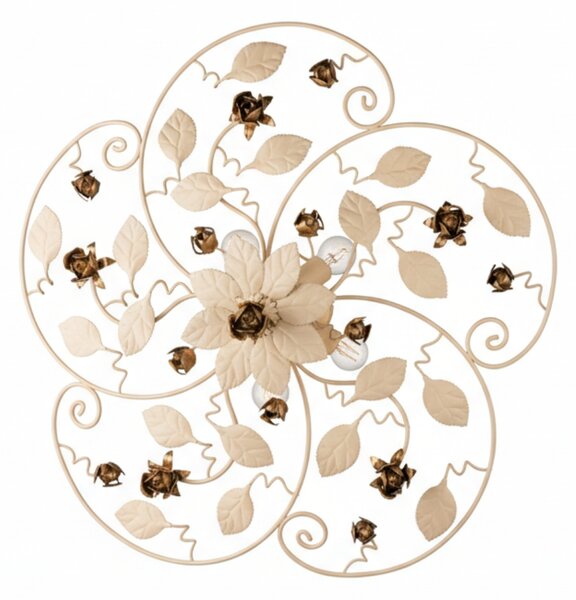 Plafoniera Shabby Chic Bella Metallo Avorio Oro 5 Luci E14