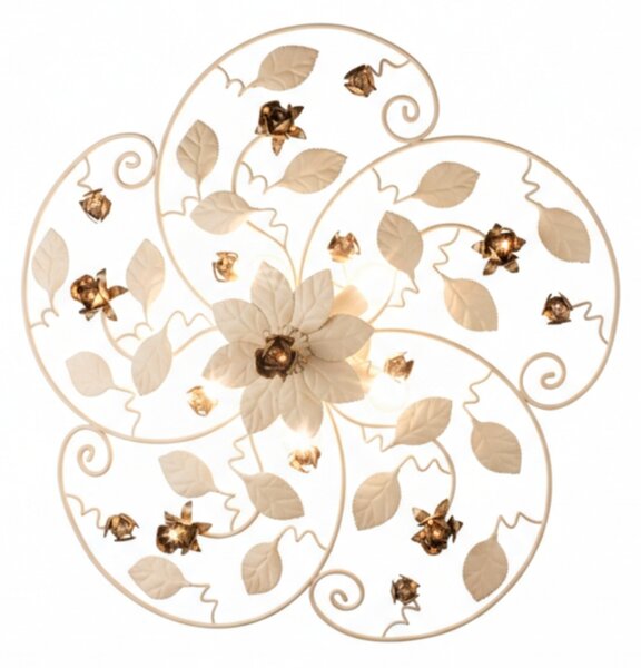 Plafoniera Shabby Chic Bella Metallo Avorio Oro 5 Luci E14