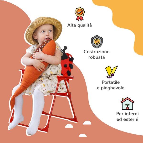 Outsunny Set Tavolo da Giardino con 2 Sedie Pieghevoli e Ombrellone per Bambini in Metallo e Poliestere, Rosso|Aosom