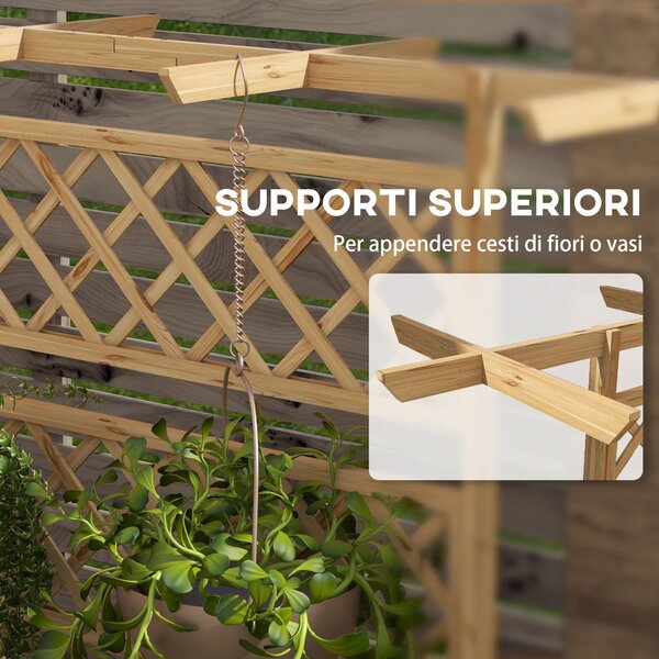 Outsunny Letto per Orto con Traliccio e Pergola per Rampicanti con Fondo Aperto, 160x55x183cm, Legno Naturale|Aosom