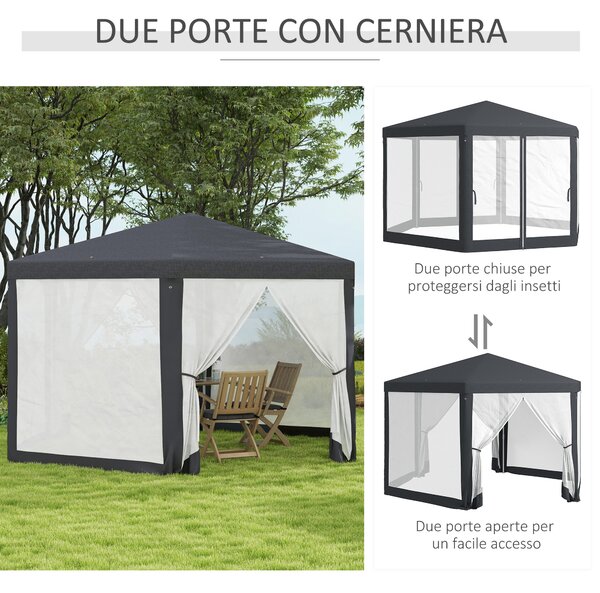 Outsunny Gazebo da Giardino Esagonale con Doppio Ingresso, in Metallo e Poliestere, 3.94x3.94x2.5 m, Grigio|Aosom
